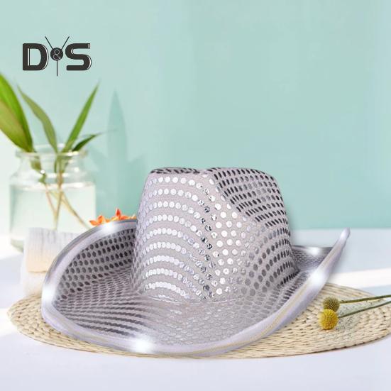 Ковбойская шляпа со светодиодной подсветкой в стиле ретро-вестерн, 5 доступных цветов, кепка с блестками от солнца, для рождественских вечеринок, ночных клубов, выступлений, фото-реквизита