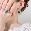 New Jewelry Set 925 Pure Silver Needle Stud Zircon Crystal Emerald Ring Women