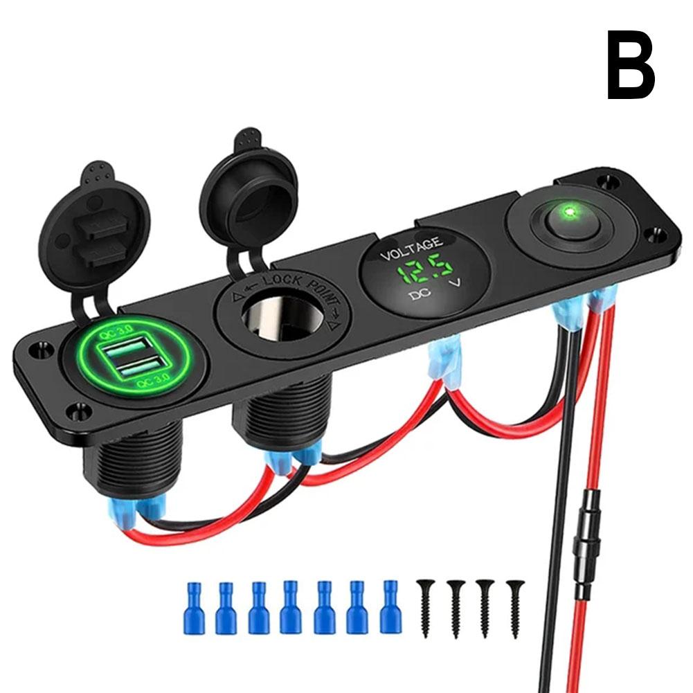 Универсальная автомобильная зарядная панель 4 в 1 - QC 3.0 Dual USB розетка 12 В вольтметр гнездо прикуривателя - тумблер-переключатель