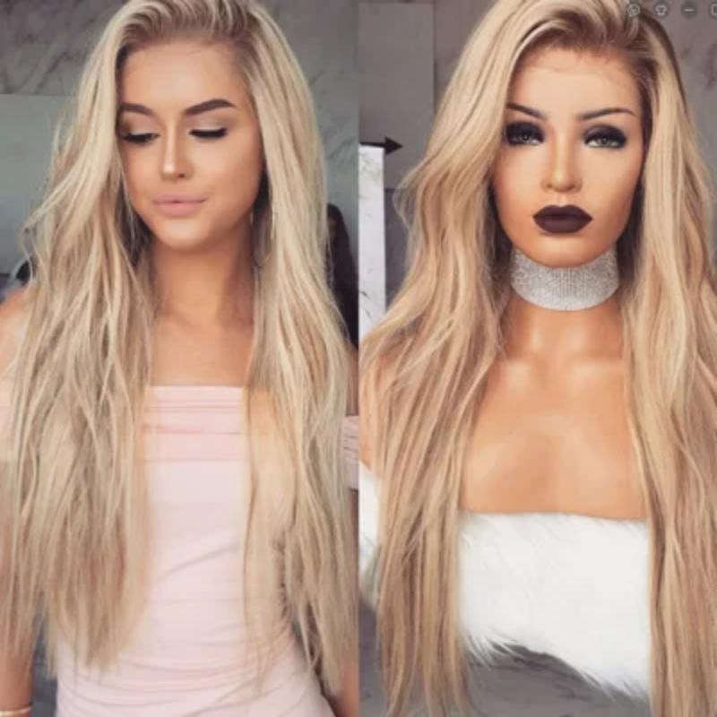 Длинный волнистый парик Ombre Blonde, натуральный двухцветный средний участок, термостойкие синтетические волосы, парики для афроамериканских женщин