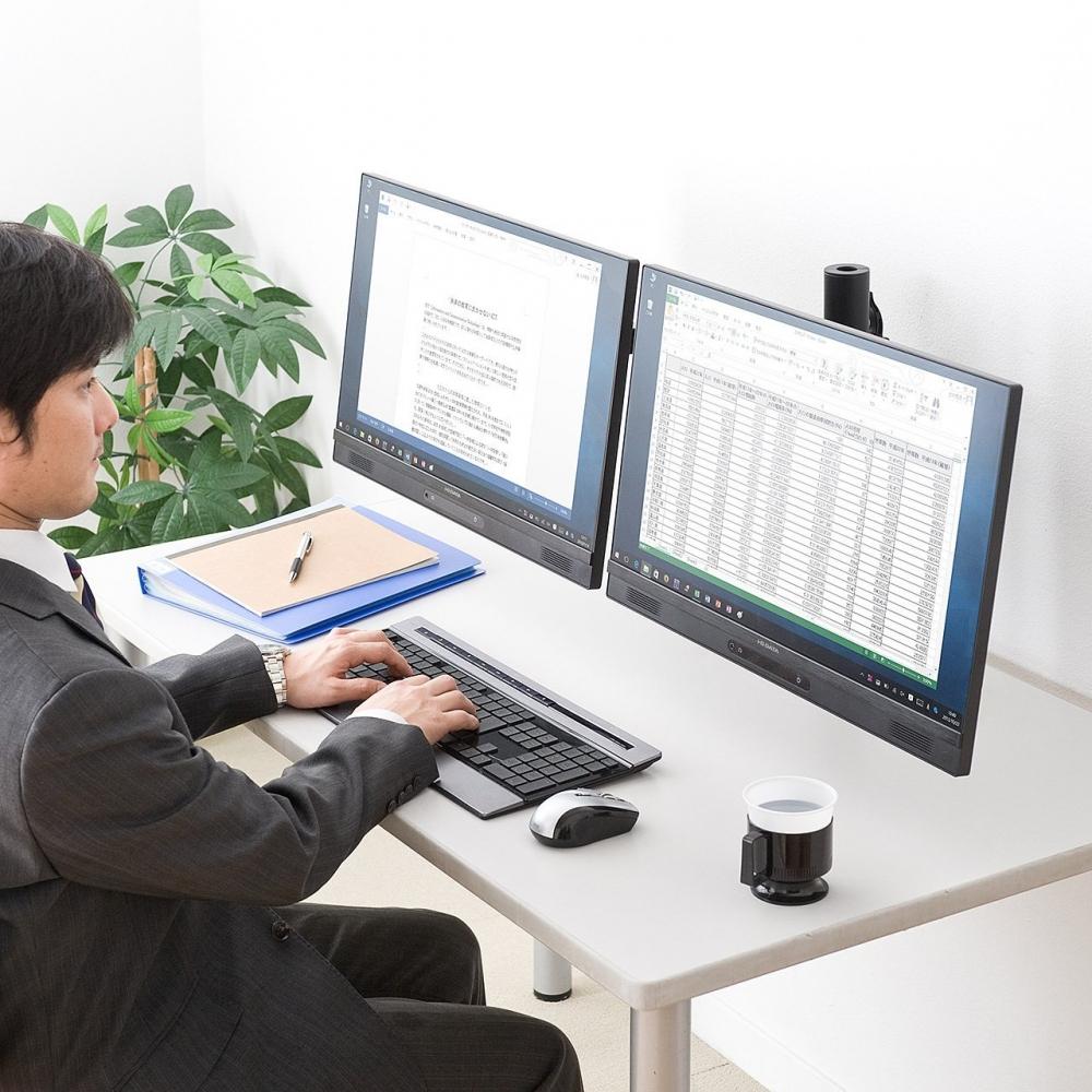 Кронштейн монитора Sanwa Direct, совместимый с двумя мониторами, 2 экрана, 3 шарнира, фиксированный зажим 100-LA030