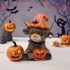 Yousheng 1/2Pcs Halloween Highland Cow Figurine Pumpkin Skull Highland Cattle Statue Resin Sculpture Holiday Party Decoration Ornament