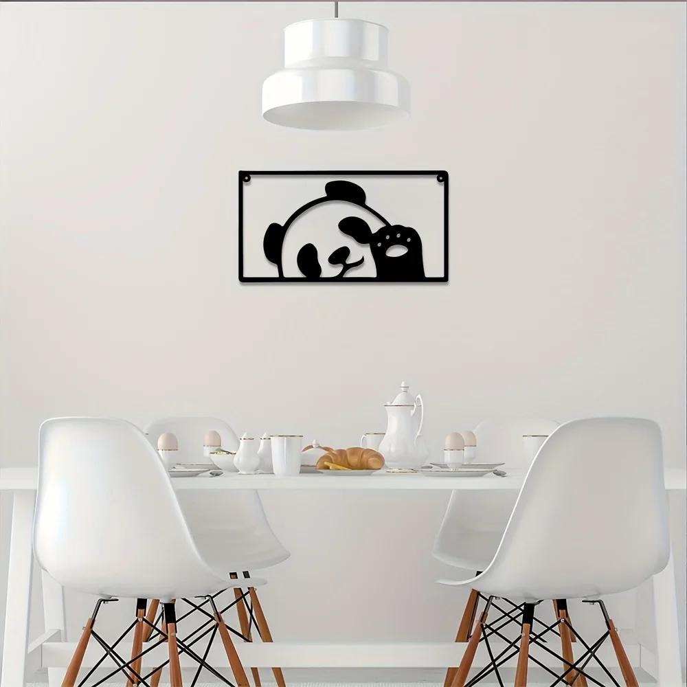 1pc Metal Hello Panda Wall Decoration, Metal Art, Scene Decoration, Room Decoration, Suitable for Home Kitchen Wall Decoration