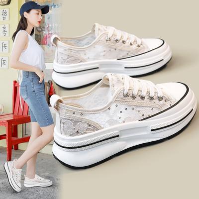 Белая обувь. Лето 2024. Женские кроссовки из дышащей сетки. Универсальные кроссовки. Туфли из сетчатой ​​ткани на толстой подошве.