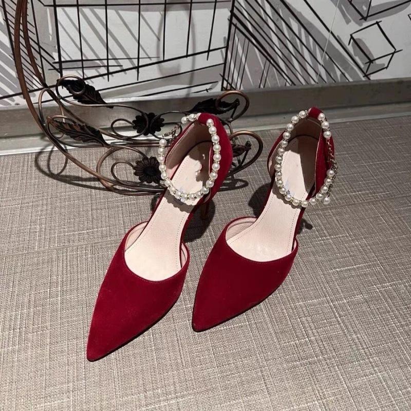 Гигантские белые ~ красные жемчужные туфли на высоком каблуке свадебные туфли для взрослых церемониальные туфли с острым носком Xiuhe Suede нежные не устающие ноги