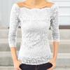 Женские топы с косым воротником и длинными рукавами, кружевная рубашка с ажурным кружевом, сплошной цвет