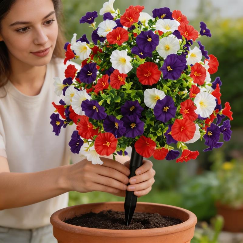 Garden Camp Decor Artificial Morning Glory Flowers with Ground Stake for Outdoor Yard