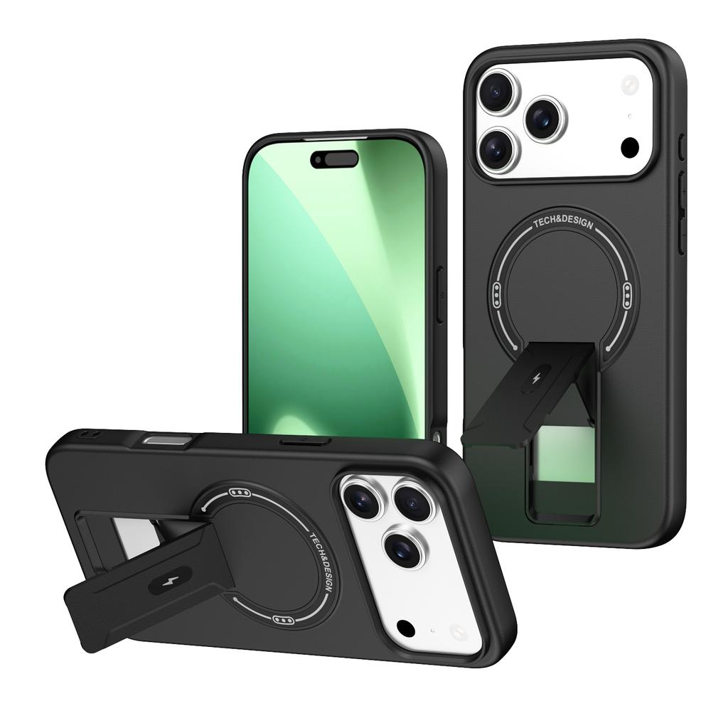 Магнитный чехол для телефона Apple iPhone 17 Pro Max Air 17E с ощущением кожи, складной подставкой, внутренней flock-отделкой, противоударной задней крышкой