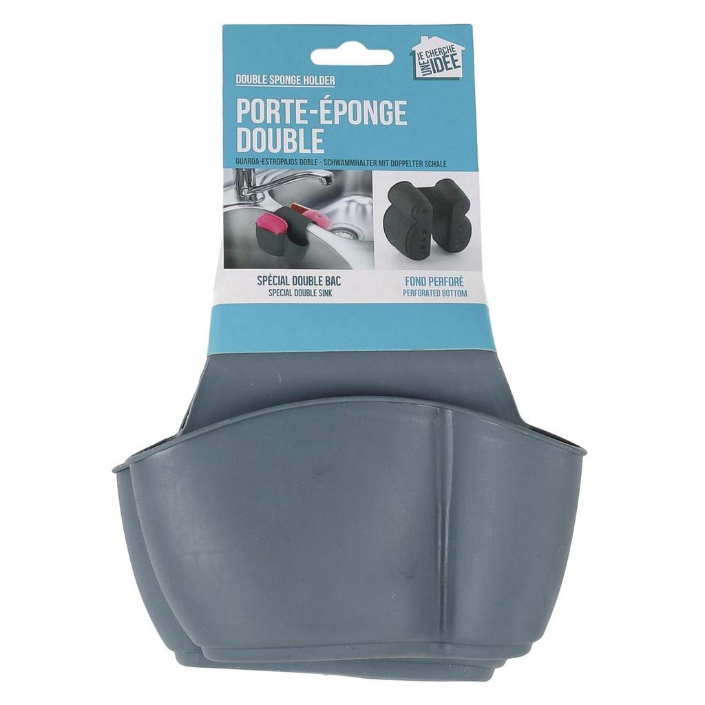 Double Sponge Holder For Sink, Gray With Holes