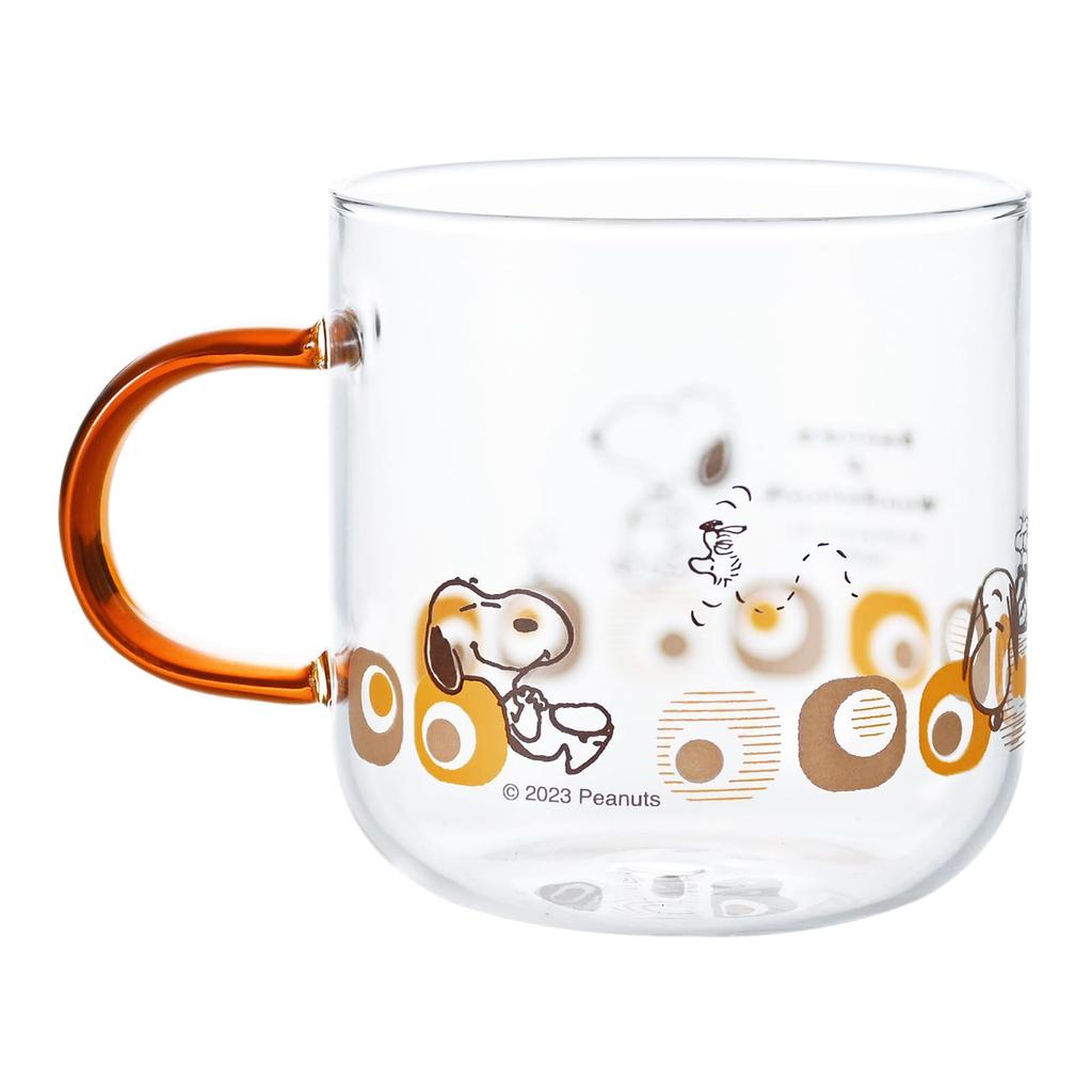 PEANUTS Snoopy Woodstock Стеклянный Цветной Кубик Сделано в 608141 & Термостойкая Кружка, Прибл.. 400 мл, Подходит для микроволновой печи, Ручка, Коричневый, Форма, Япония,