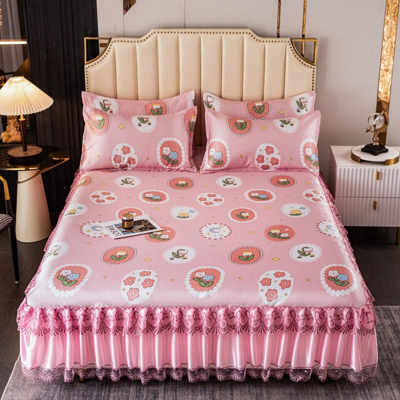 3 шт./лот, комплект двуспальных простыней, классическая кружевная королевская синяя простыня, юбка, можно стирать в машине, свадебное покрывало, наматрасник