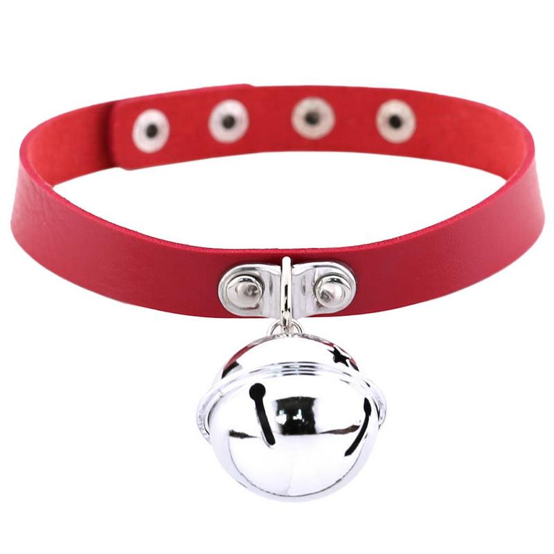 Gothic Punk Choker with Bell Hoop Collar PU Necklace Vintage Retro Harajuku Rock Steampunk Necklace for Women Men Adjustable