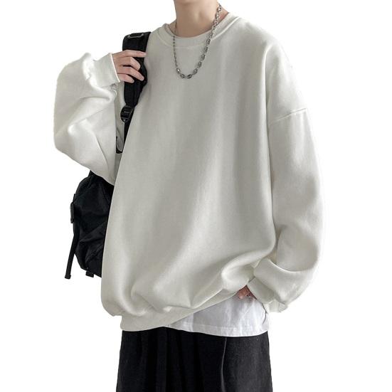 Sweatshirt Loose Solid Color Round Neck Long Sleeve Thick Warm Soft Unisex Casual Simple Style