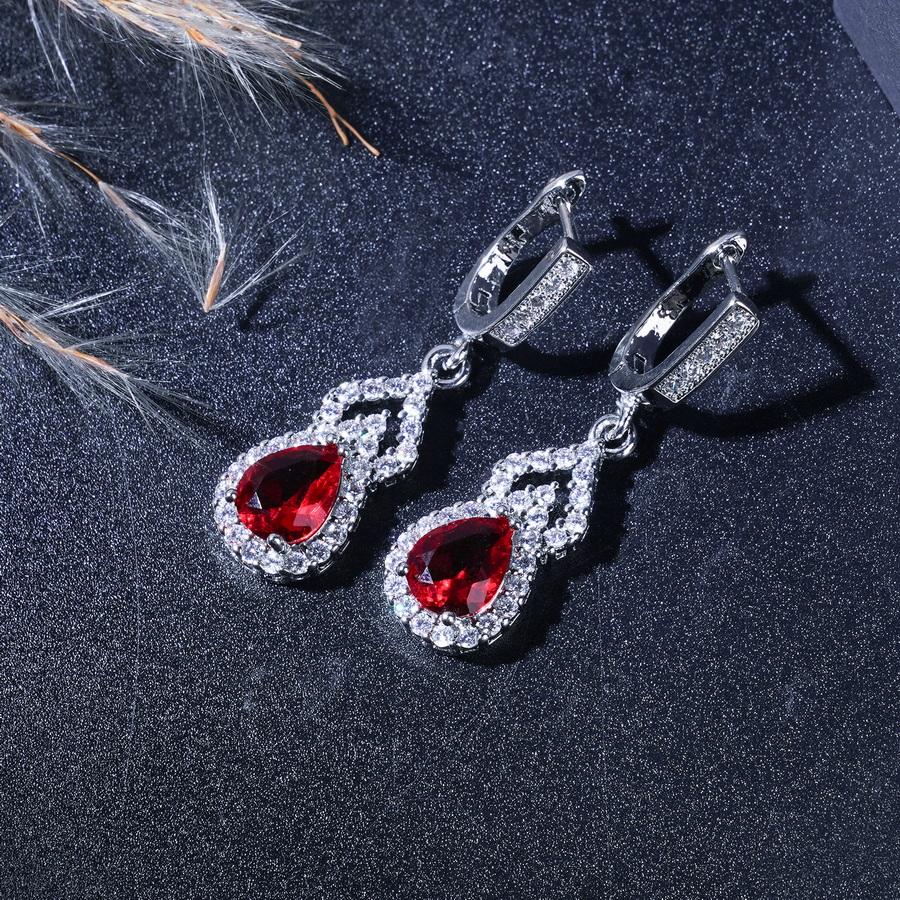 Элегантный красный кристалл посеребренный капля воды свадебные комплекты ювелирных изделий для женщин серьги ожерелье регулируемое кольцо браслет