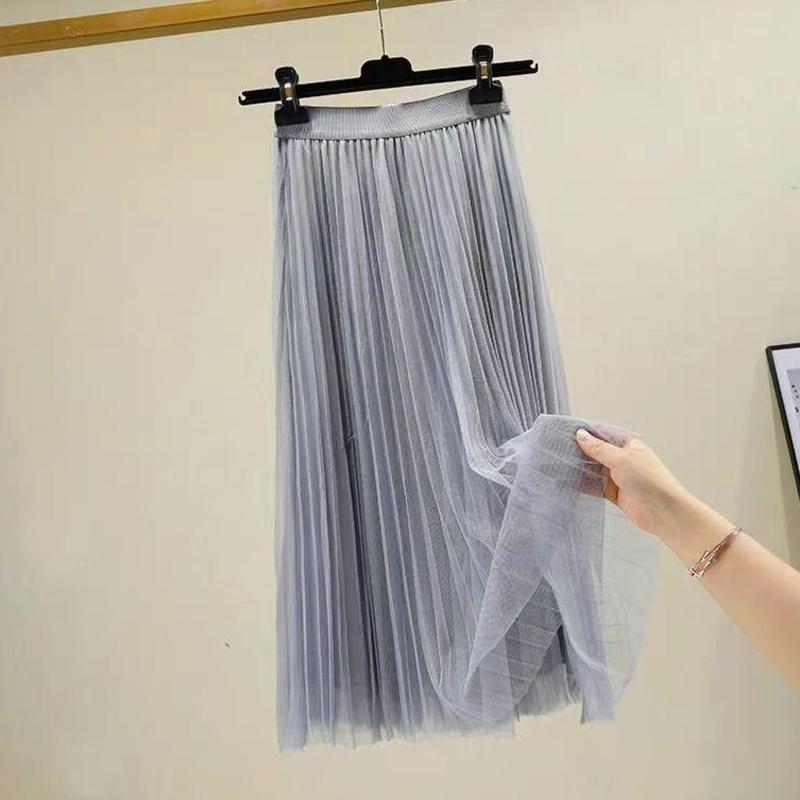 Elegant Women Tulle Skirt Korean Fashion Mesh Ladies Chic High Waist Party Pleated Skirts Faldas