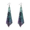 Women Fashion Korean Version of Fashionable Versatile Glitter Earrings Square Variable Sequins Long Tassel Exaggerated Earrings