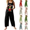 Womens Casual Overalls Jumpsuits Adjustable Straps Sleeveless Christmas Print Comfy Rompers With Pocket