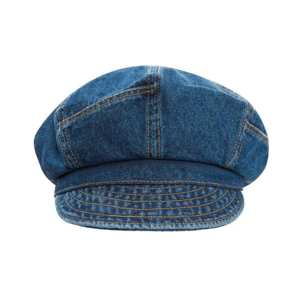 Newsboy Octagonal Cap Vintage Peaked Hat Korean Washed Denim Beret  Outdoor