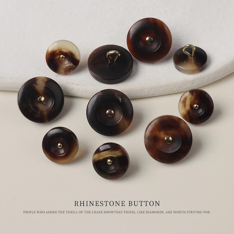 5pcs Single Hole Curved Needle Copper Foot Coffee Color Black Horn Beef Bone Buckle Cotton And Linen Jacket Knitted Sweater Shirt Cheongsam Button