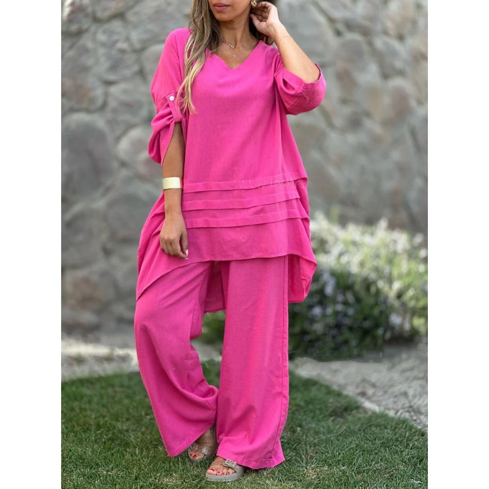 Весенний новый женский комплект из двух предметов: рубашка и брюки большого размера, рубашка, брюки с высокой посадкой, свободного кроя