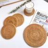 Handmade Round Natural Rattan Pad Multi-Use Heat Insulation Anti Scald Round Tea Cup Mat Pot Kitchen Decoration Accessories