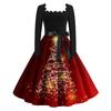 Women's Fashion Square Neck Casual Slim Christmas Printed Long Sleeve Dresses