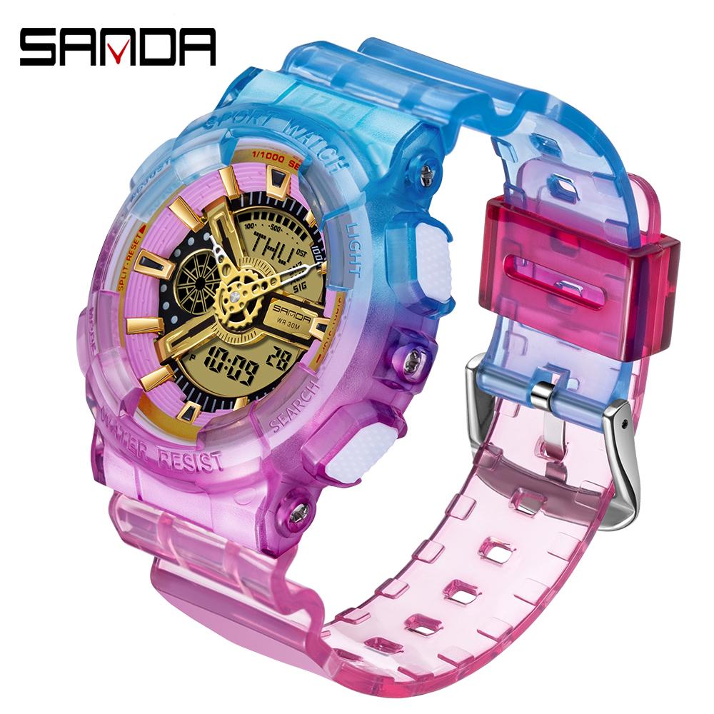 SANDA New Product Gradient Multiple Colors Frozen Couple Style Men's and Women's Fashion Trend Multi -functional Waterproof Electronic Watches
