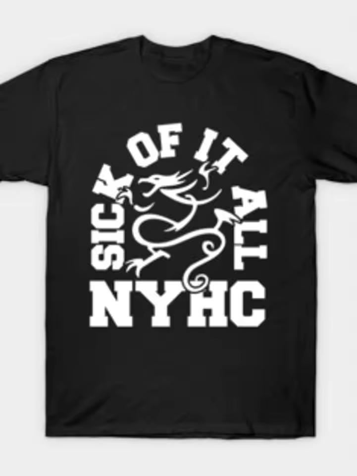 Black pure cotton T-shirt featuring the "Si Of It NYHC" dragon graphic perfect for a casual streetwear look oversized t shirt