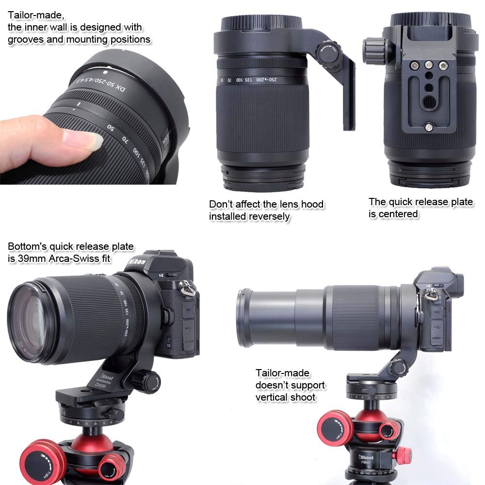 IShoot Крепление для камеры Штативное крепление Поддержка объектива Кронштейн для объектива Штатив Совместимый с Nikon Z VR DX Штатив Шаровая головка Зажимное кольцо, Кольцо, Хомут,