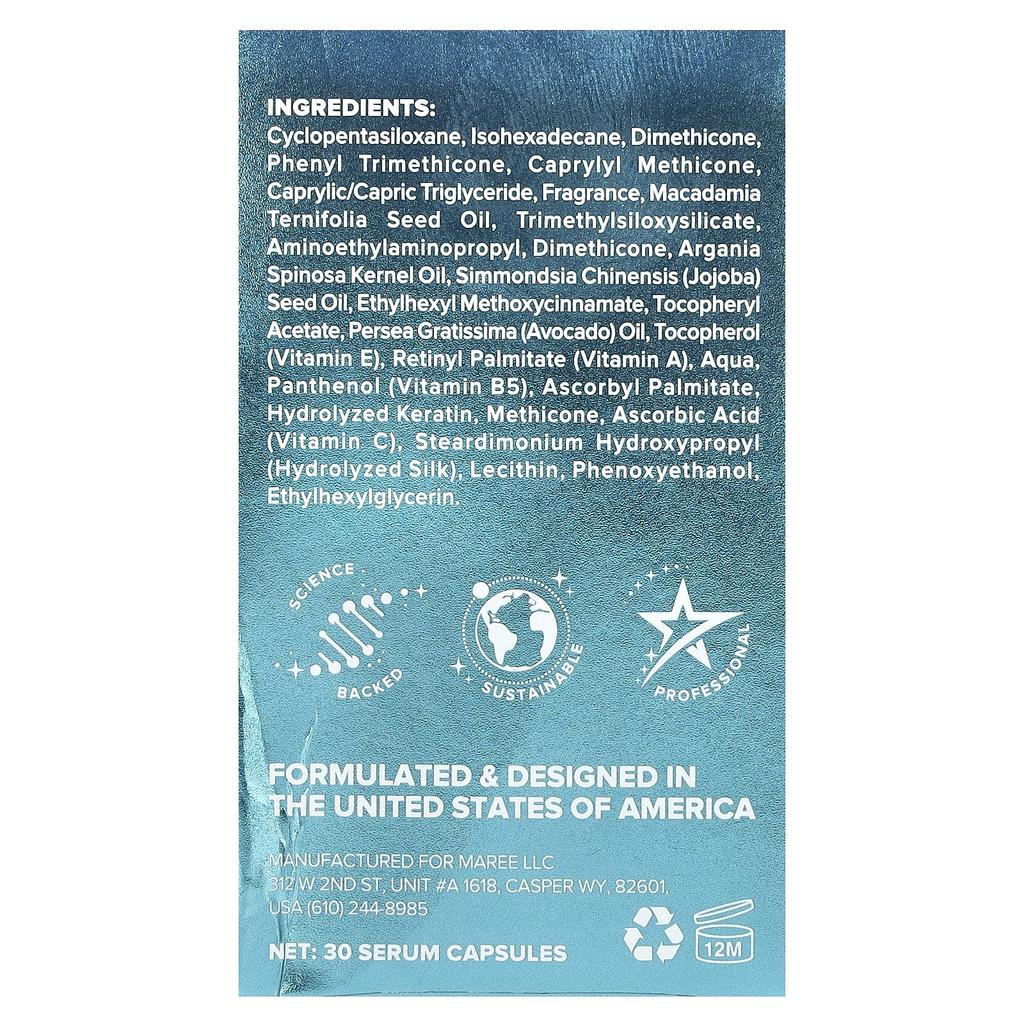 Maree Масло для укладки волос, куртин и аргановое масло с витаминами А, Е, В5, для всех типов волос, цветочное, несмываемая сыворотка, 30 капсул