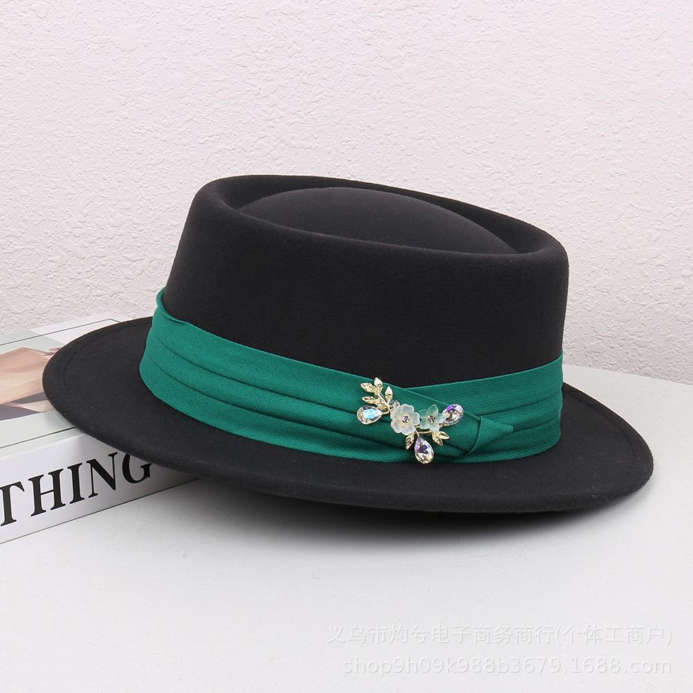 Fashion woolen flat hat women's autumn and winter British retro high-end temperament elegant fashion celebrity style top hat