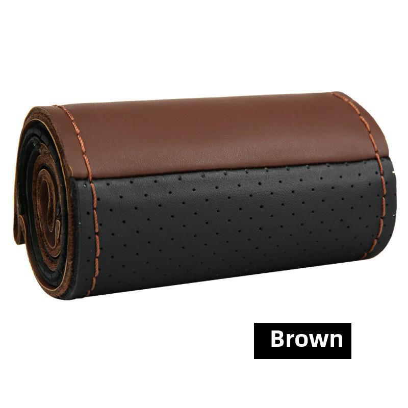 Универсальный комплект чехлов на ручки автомобиля и рулевое колесо из натуральной кожи - цветной сшитый вручную - 1-й слой коровьей кожи - Four Seasons - боковое отверстие