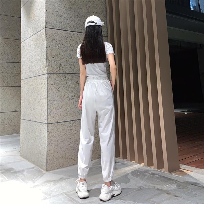 Сетчатые брюки со светоотражающими полосками, летние корейские тонкие повседневные брюки с высокой талией, женские спортивные брюки