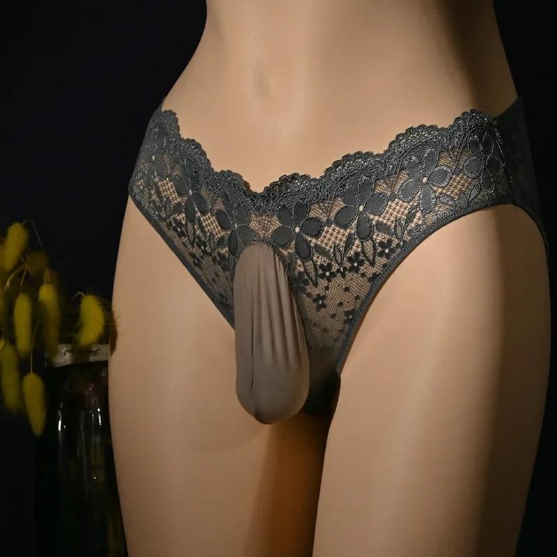 Мужское Сексуальное Нижнее Белье Sissy Pouch Кружевные Трусики Цветочные Стринги Низкая Посадка Прозрачные Трусы Просвечивающее Белье Мужские Трусы для Геев