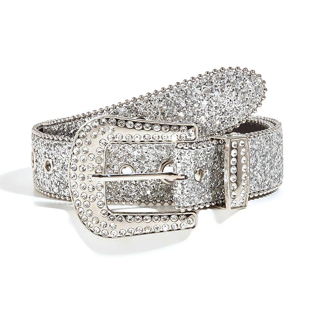 Fashion Glitter Adjustable PU Leather Bling Crystal Waistband Rhinestone Belt