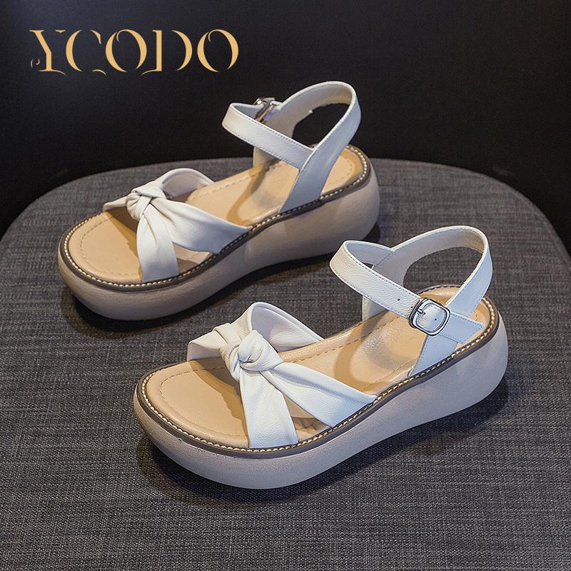 Женские летние модные сандалии на толстой подошве, повседневные крутые тапочки из натуральной кожи