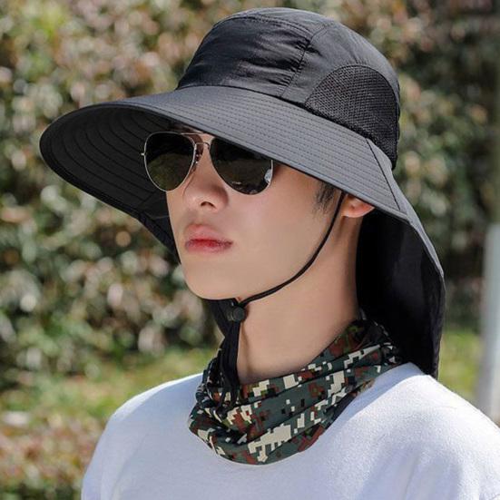 Унисекс солнцезащитная шляпа, защита шеи, полая сетка, ветрозащитный фиксированный ремешок, анти-УФ-складная солнцезащитная дышащая кепка для сада, рыбалки, уличная кепка