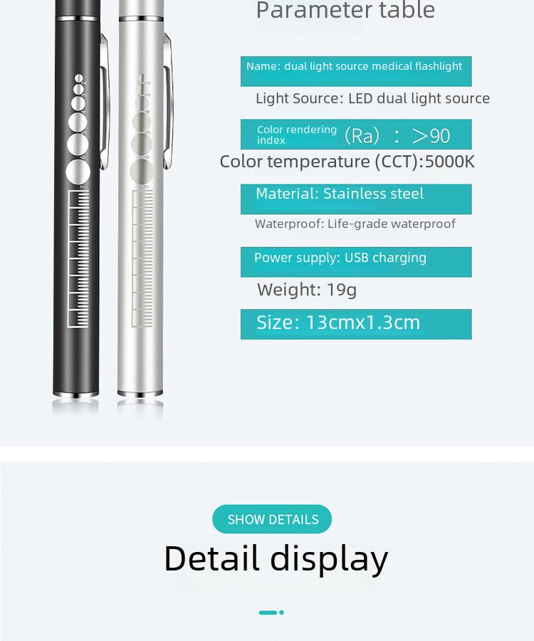 Rechargeable Mini Medical Flashlight for Nurses and Students - Portable Yellow & White Dual Light Pen Light