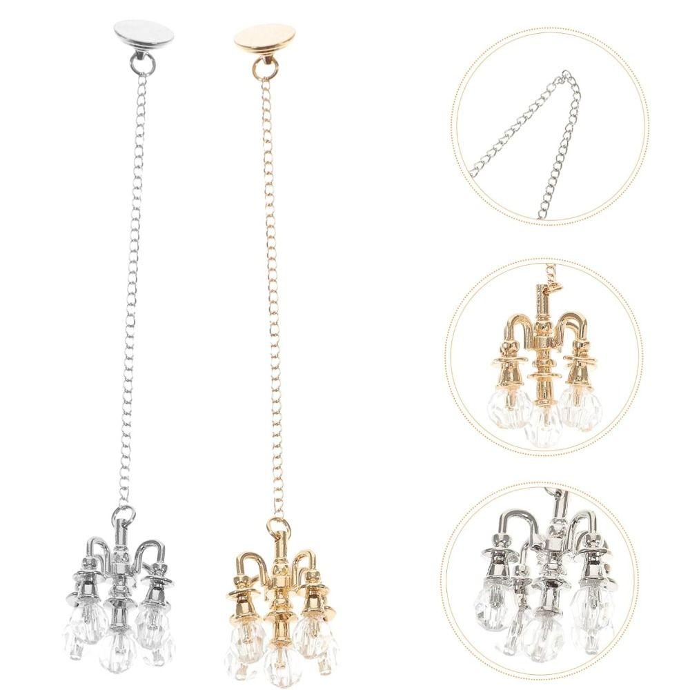 Gold/silver Mini Five-head Chandelier Playing Scene Ceiling Lamp Model Doll House Accessories