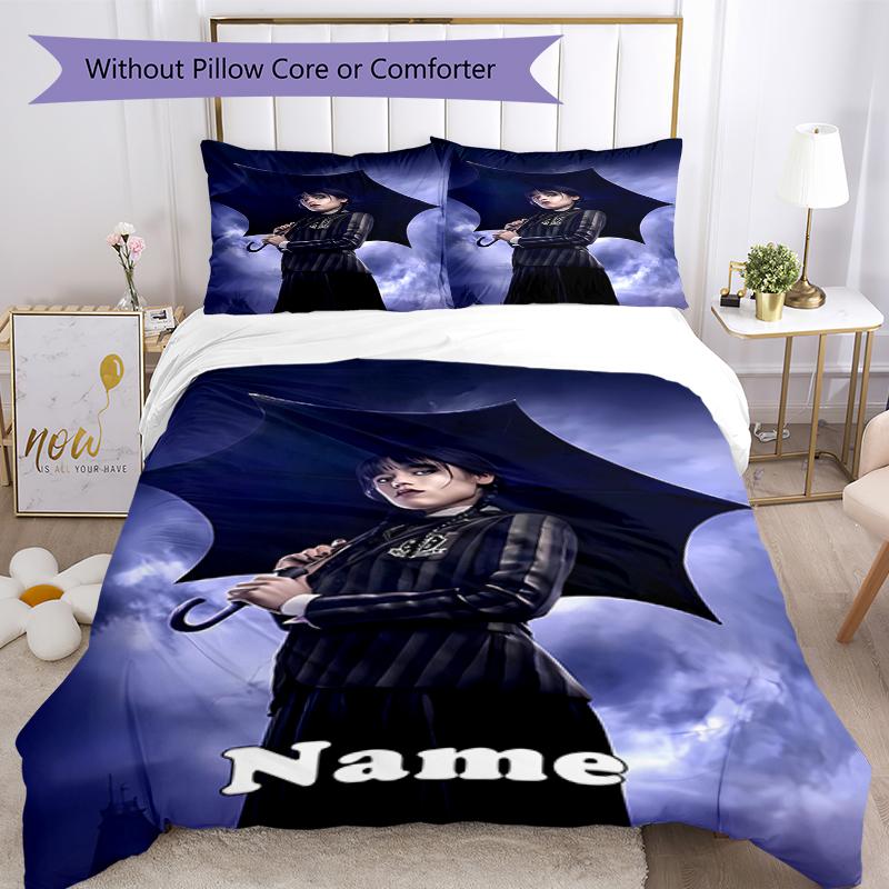3pcs Custom Name Wednesday Bedding Set Duvet Cover Closure Includes 1 Duvet Cover & 2 Pillowcases, Soft and Comfortable for All Seasons.