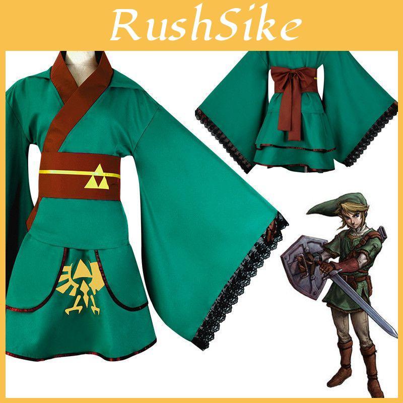 Изысканный зеленый костюм юката кимоно для косплея для поклонников The Legend of Zelda