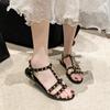 Летние сандалии женские Rivet Black White Shoes Sandalias Mujer Verano 2025 Сандалии женские туфли Тапочки Sapatos Femininos