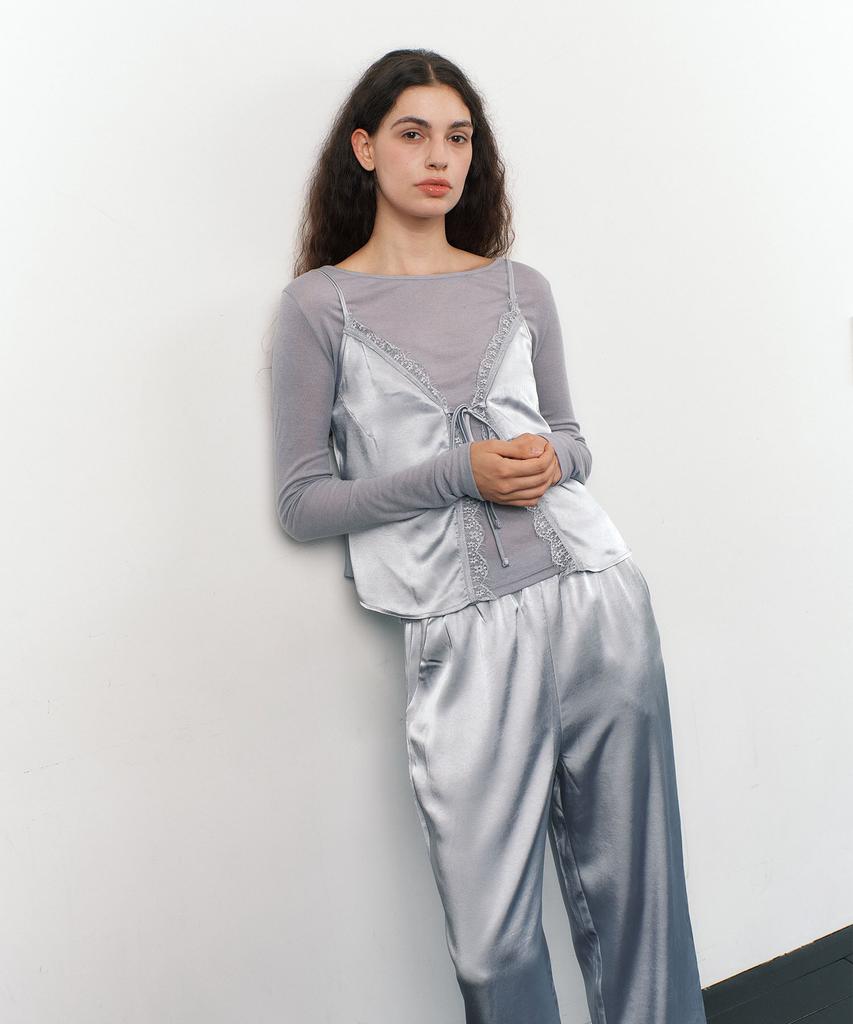 Atempo Lace Slip Pajama Set / Silver Blue