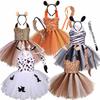 Baby Girls Halloween Animal Cosplay Costume Kids Forest Theme Giraffe Cows Tiger Leopard Zebra Print Tutu Dress Birthday Party