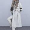 Women Winter Coat with Hood And Side Pockets Patchwork Knitted Sleeves Outerwear Letter Pattern Loose Mid Length Drawstring Waist Solid Color Overcoat