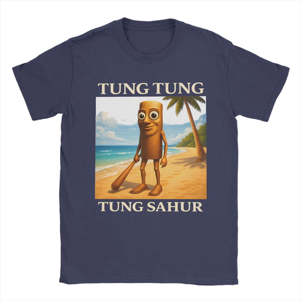 Kawaii Surreal Tung Tung Tung Sahur Beach Tshirts Unisex Oneck Short Sleeve Clothing Italian Brainrot Meme Cotton Summer Clothing