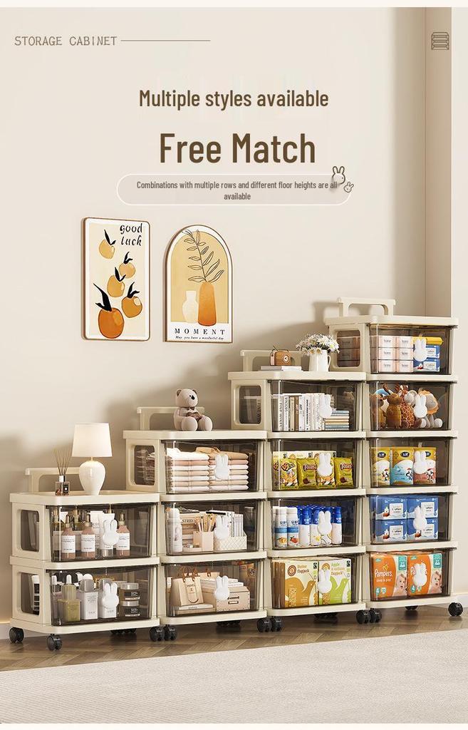 Rabbit Trolley: Multi-layer Cart with Wheels and Drawer for Children's Books and Storage