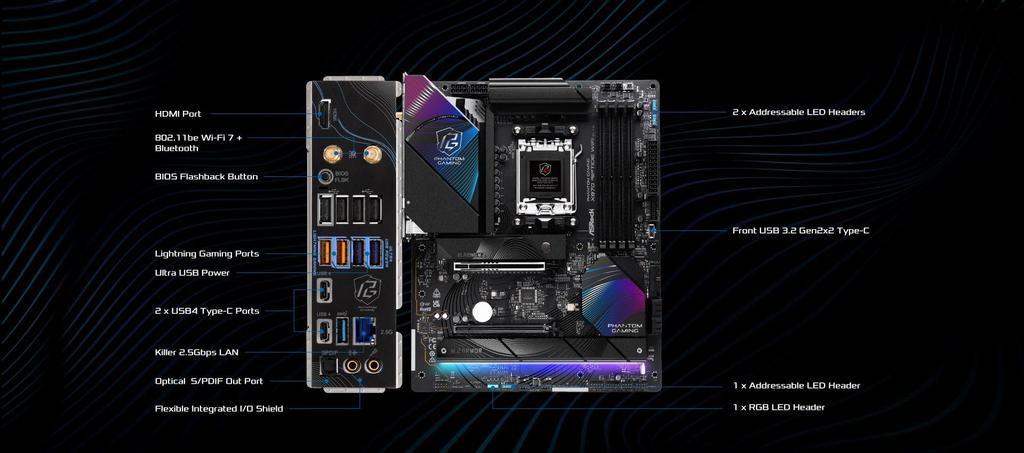 Материнская плата ASRock X870 Riptide WiFi AMD Ryzen 9000 Series CPU Совместимый чипсет X870 Материнская плата ATX Авторизованный дистрибьютор (Сокет AM5) [Одомашненный