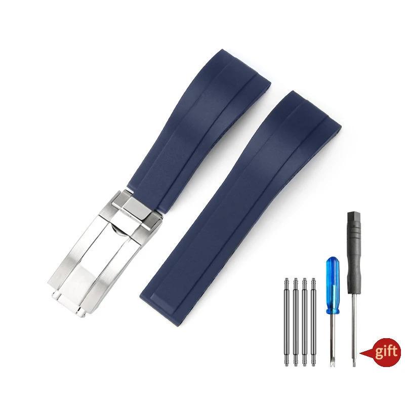 20 мм Натуральный Мягкий Силиконовый Каучуковый Ремешок для Часов Для Rolex Ремешок для Часов Daytona Submariner GMT OYSTERFLEX Браслет Складная Застежка