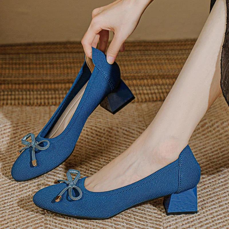 Knit Slip On Pumps Bow Shoes Women Mesh Loafers Stretch Ballet Shallow Dress Shoes Moccasins Comfort Ballet Work Shoes 2025